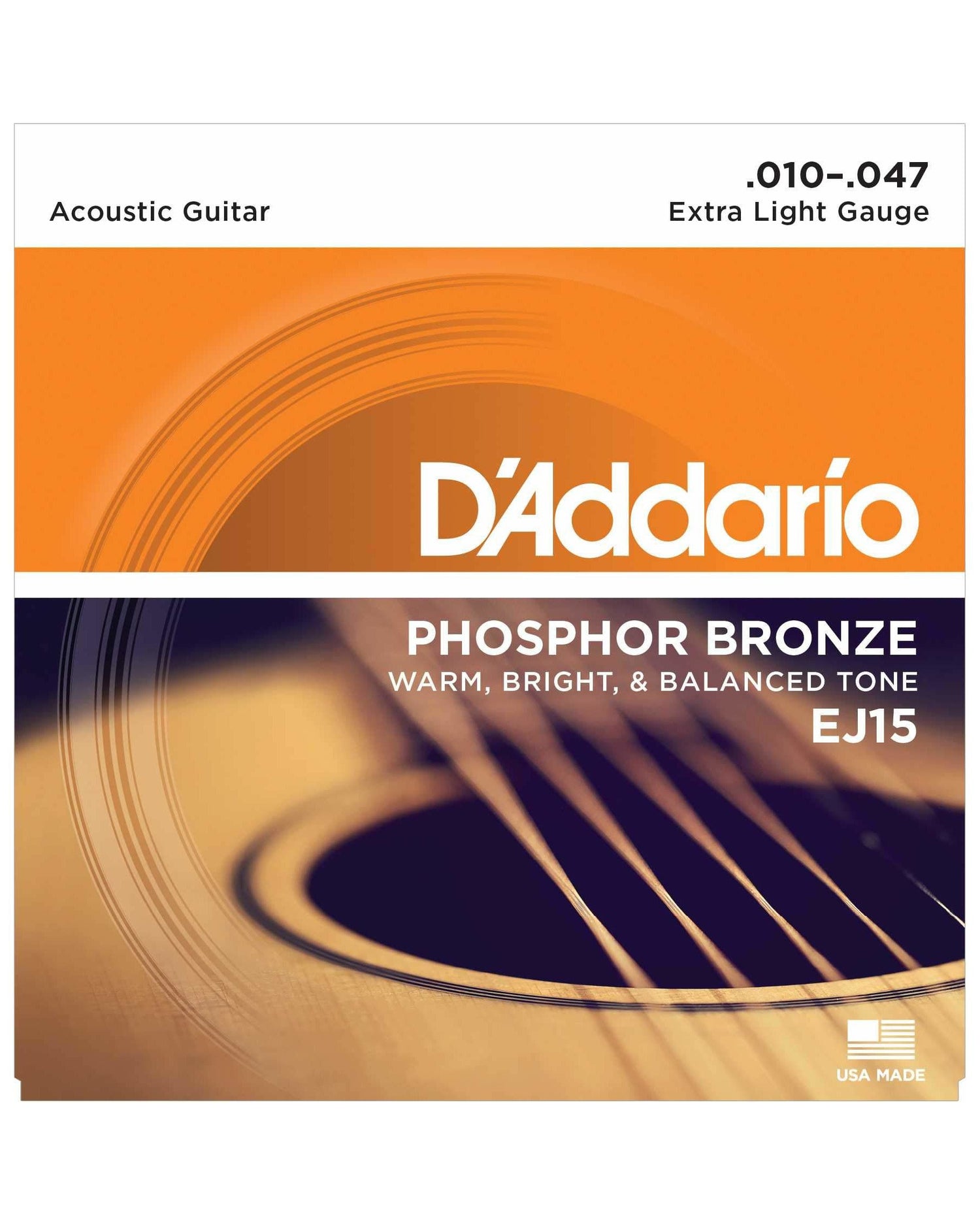 Front of D'Addario EJ15 Phosphor Bronze Extra Light Gauge Acoustic Guitar Strings