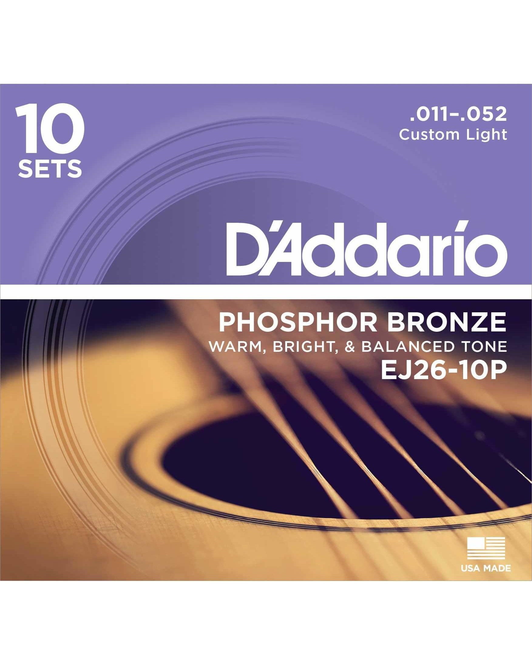 Image 3 of D'Addario EJ26-10P Phosphor Bronze Custom Light Gauge Acoustic Guitar Strings, Ten Pack - SKU# EJ2610P : Product Type Strings : Elderly Instruments