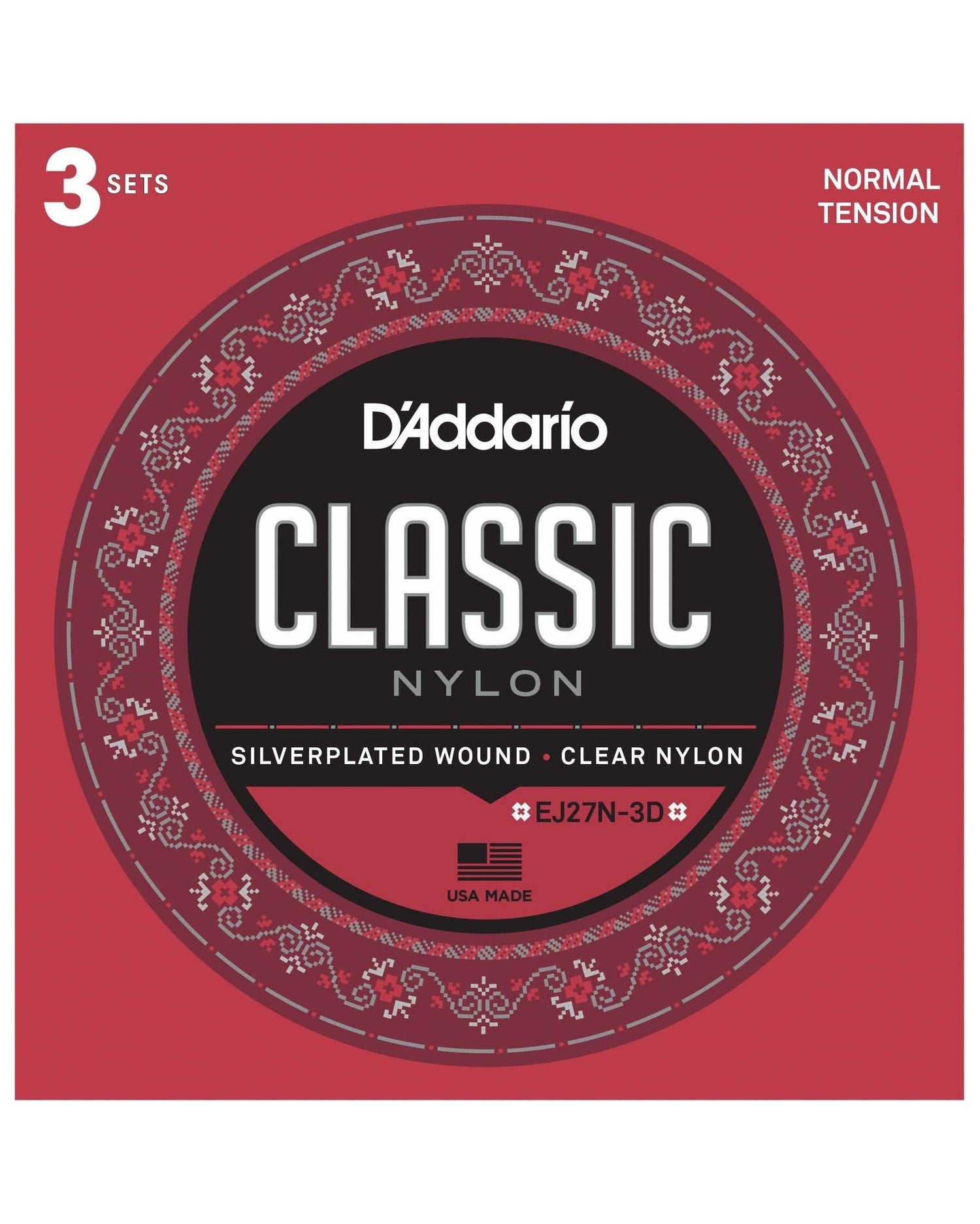 Image 1 of D'Addario EJ27N Silverplated Wound Clear Nylon Normal Tension Classical Guitar Strings, Three Pack - SKU# EJ27N3D : Product Type Strings : Elderly Instruments
