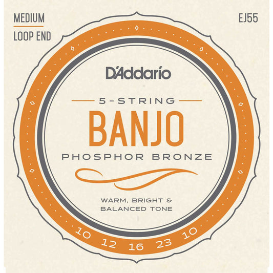 Front of D'Addario EJ55 Phosphor Bronze Medium Gauge 5-String Banjo Strings