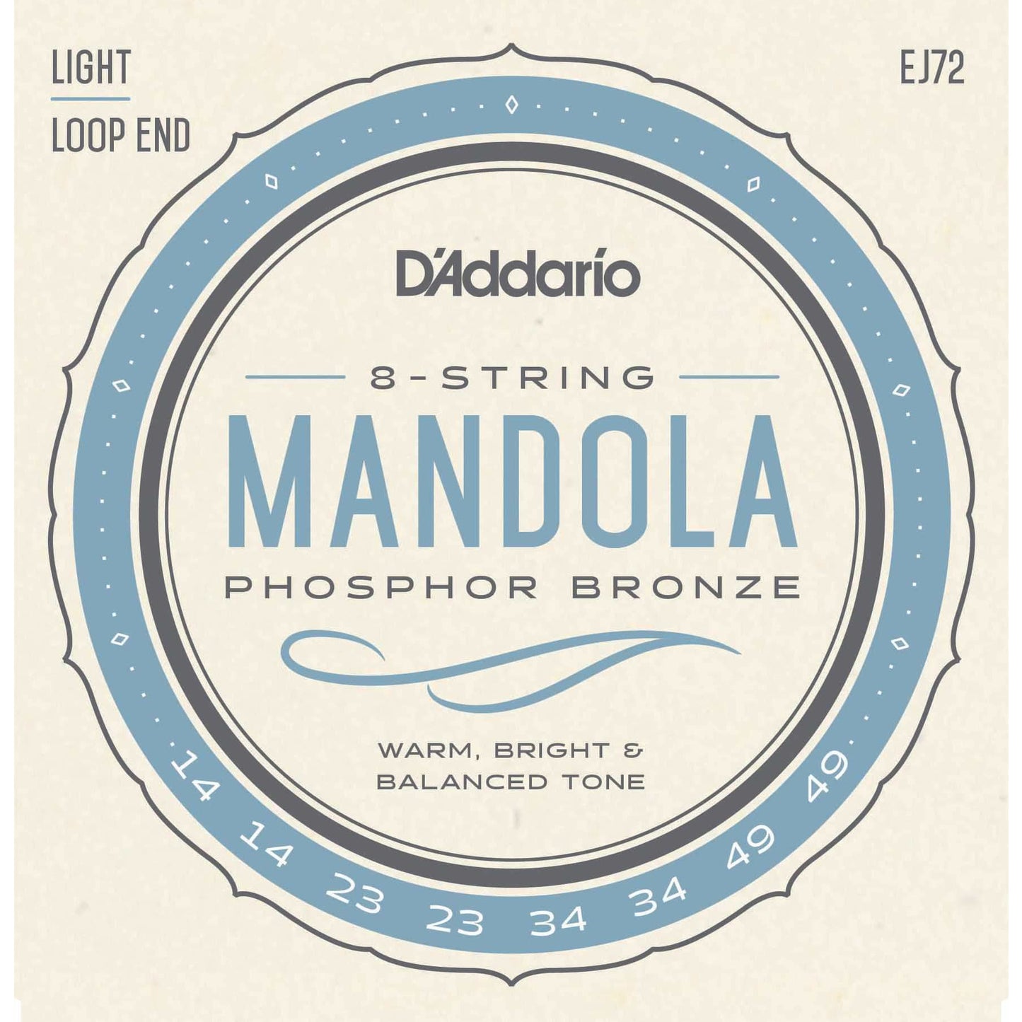Front of D'Addario EJ72 Phosphor Bronze Light Gauge Mandola Strings