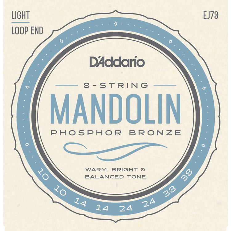 Front of D'Addario EJ73 Phosphor Bronze Light Gauge Mandolin Strings