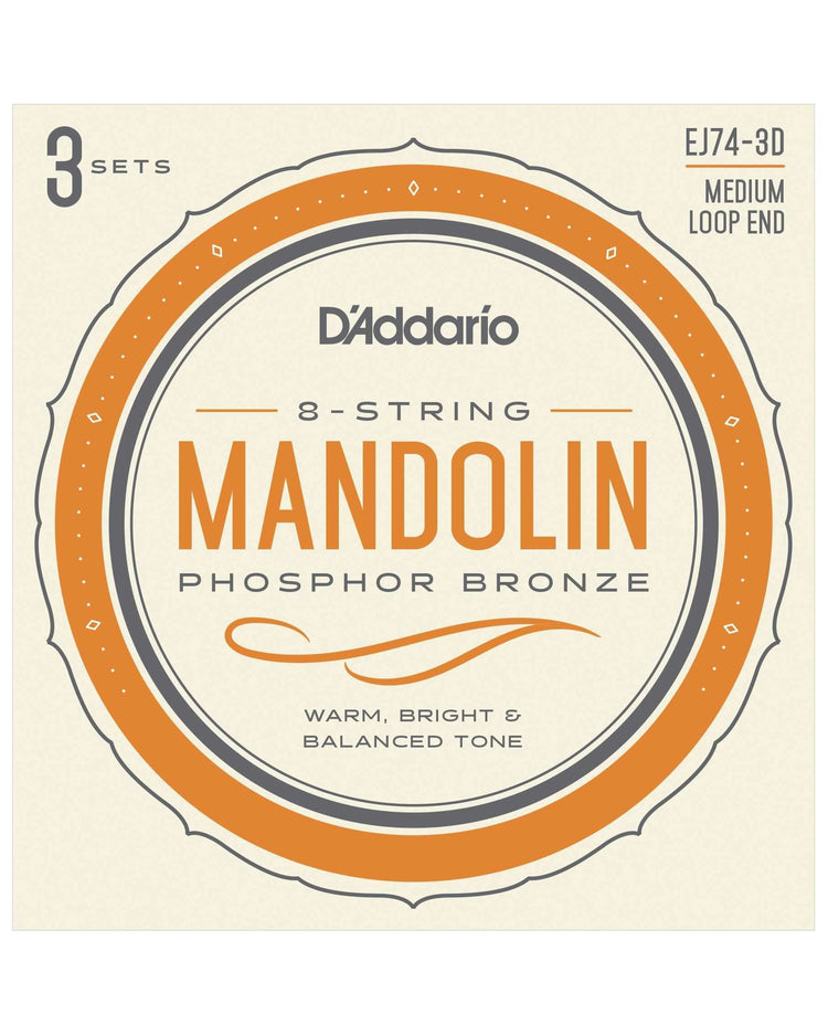 Front of D'Addario EJ74 Phosphor Bronze Medium Gauge Mandolin Strings, Three Pack
