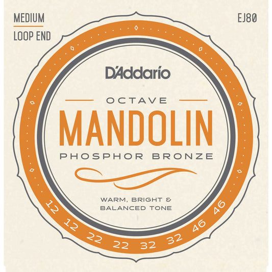 Front of D'Addario EJ80 Phosphor Bronze Medium Gauge Octave Mandolin Strings