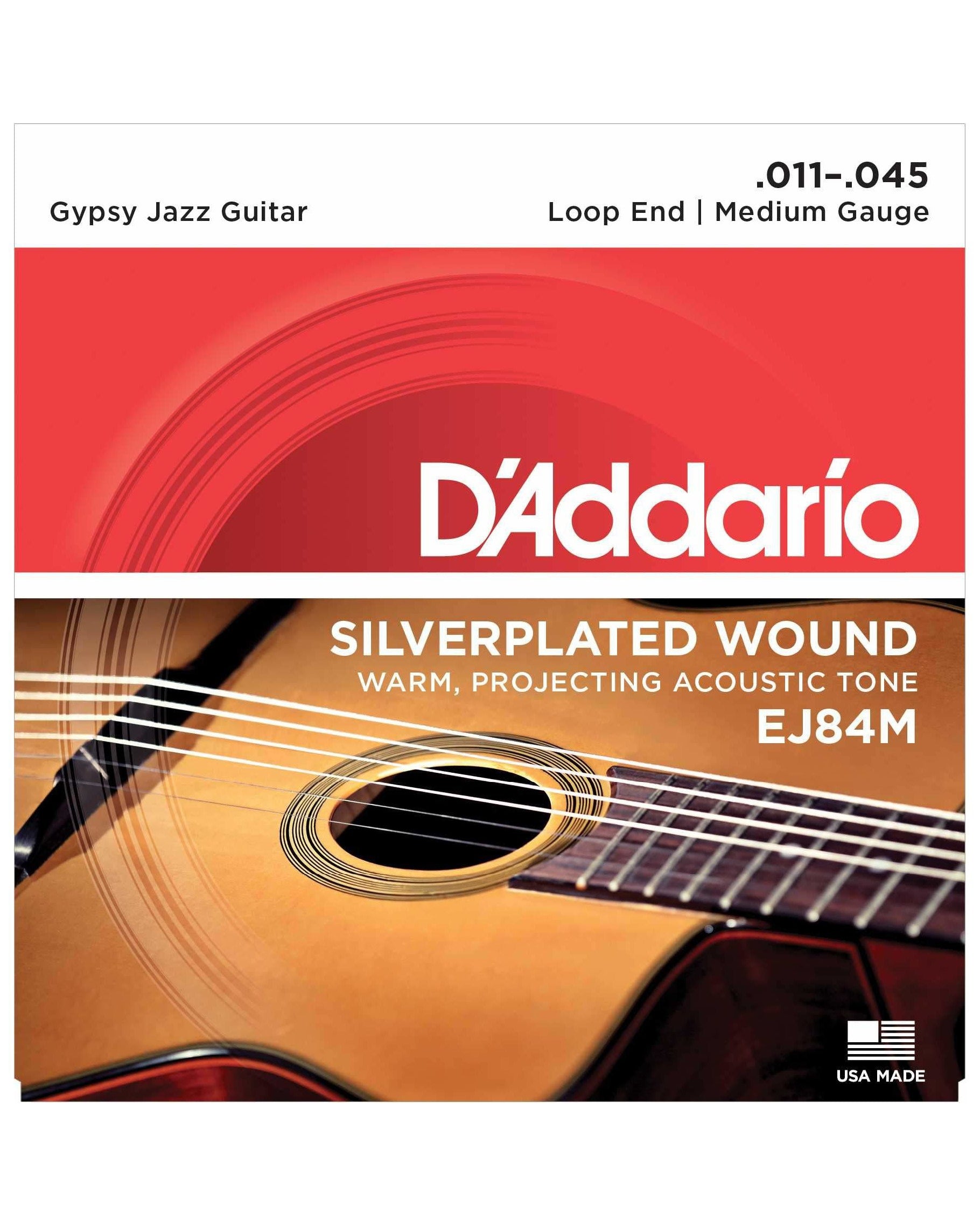 Image 1 of D'Addario EJ84M Silverplated Wound Medium Gauge Loop End Gypsy Jazz Guitar Strings - SKU# EJ84M : Product Type Strings : Elderly Instruments
