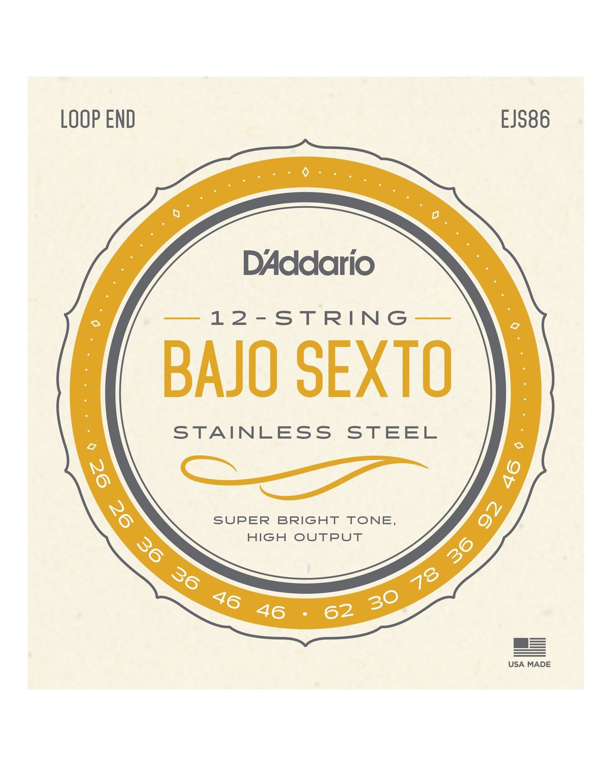 D'Addario EJS86 Stainless Steel 12-String Bajo Sexto Strings – Elderly ...