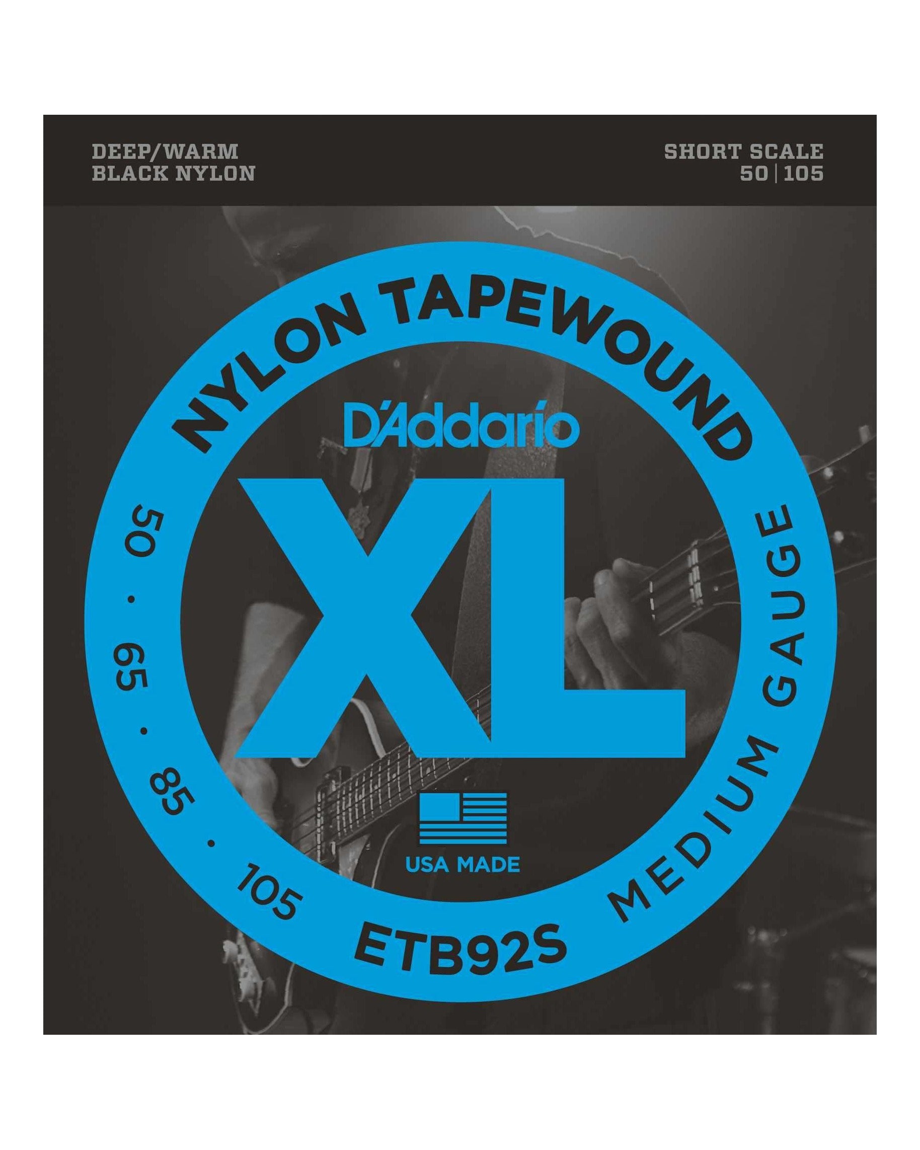 Image 1 of D'Addario ETB92S Black Nylon Tapewound Medium Gauge Electric Bass Strings, Short Scale - SKU# ETB92S : Product Type Strings : Elderly Instruments