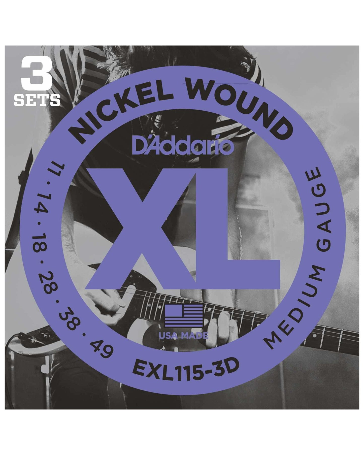 Image 1 of D'Addario EXL115-3D XL Nickel Round Wound Medium Gauge Electric Guitar Strings, Three Pack - SKU# EXL1153D : Product Type Strings : Elderly Instruments