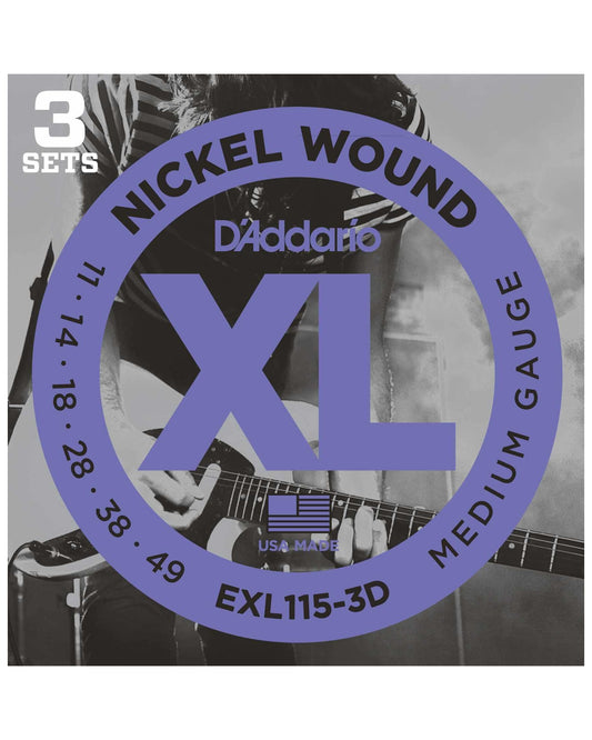 Image 1 of D'Addario EXL115-3D XL Nickel Round Wound Medium Gauge Electric Guitar Strings, Three Pack - SKU# EXL1153D : Product Type Strings : Elderly Instruments