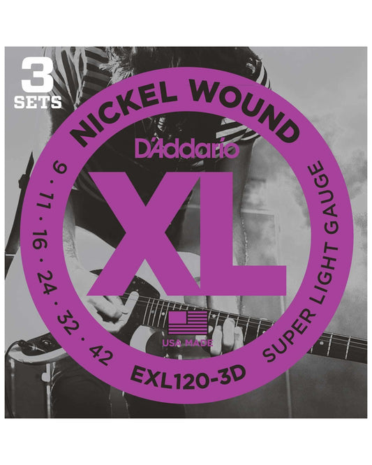 Image 1 of D'Addario EXL120-3D XL Nickel Round Wound Super Light Gauge Electric Guitar Strings, Three Pack - SKU# EXL1203D : Product Type Strings : Elderly Instruments
