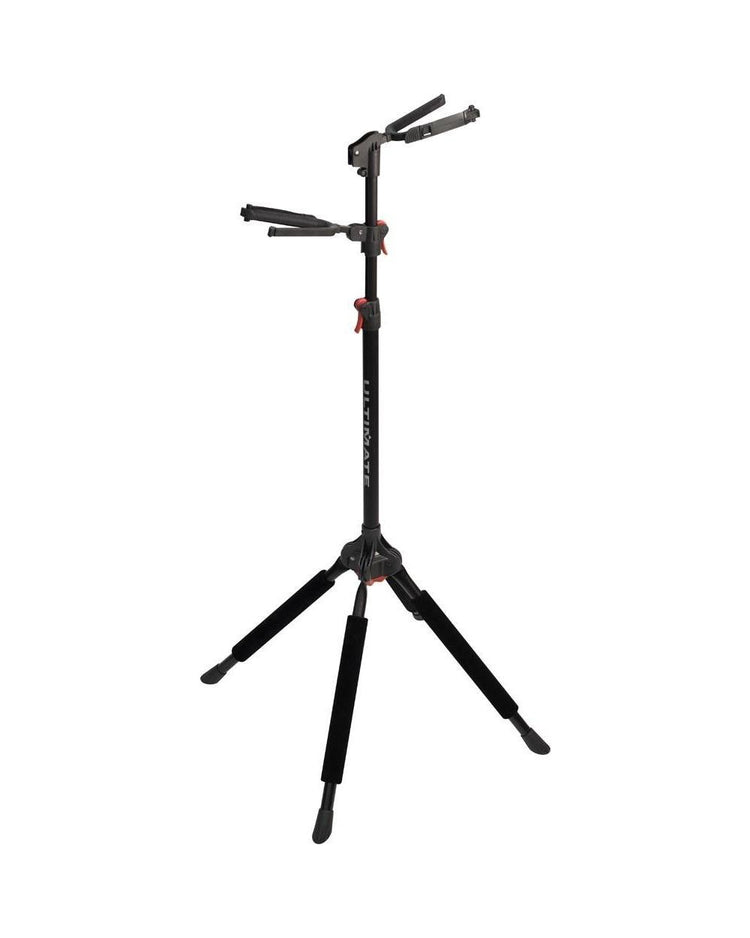 Full Front and Side of Ultimate Support GS-102 Genesis Double Hanging Instrument Stand