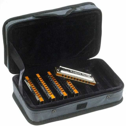 Open Case of Hohner Case of Marine Bands 5 Pack of Marine Band Harmonicas 