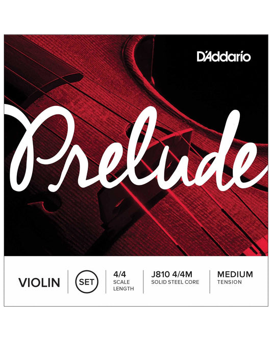 Front of D'Addario Prelude J810 4/4 Scale Medium Tension Solid Steel Core Violin Strings