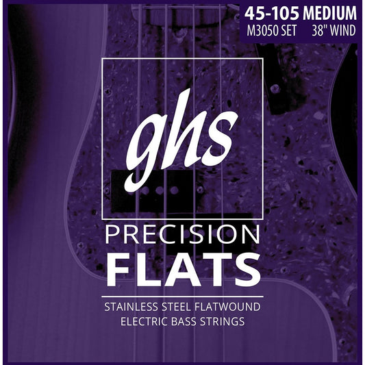 Front of GHS M3050 Precision Flatwound Stainless Steel Medium Gauge Electric Bass Strings