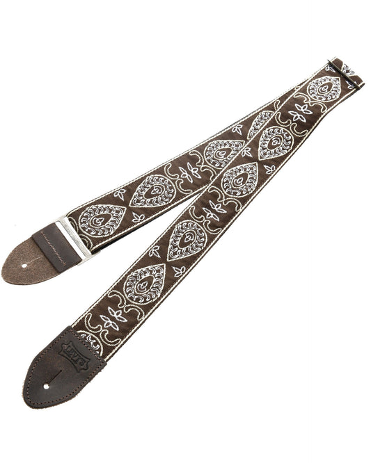 Front of Levy 2" Jacquard Weave Guitar Strap with Hootenanny Design