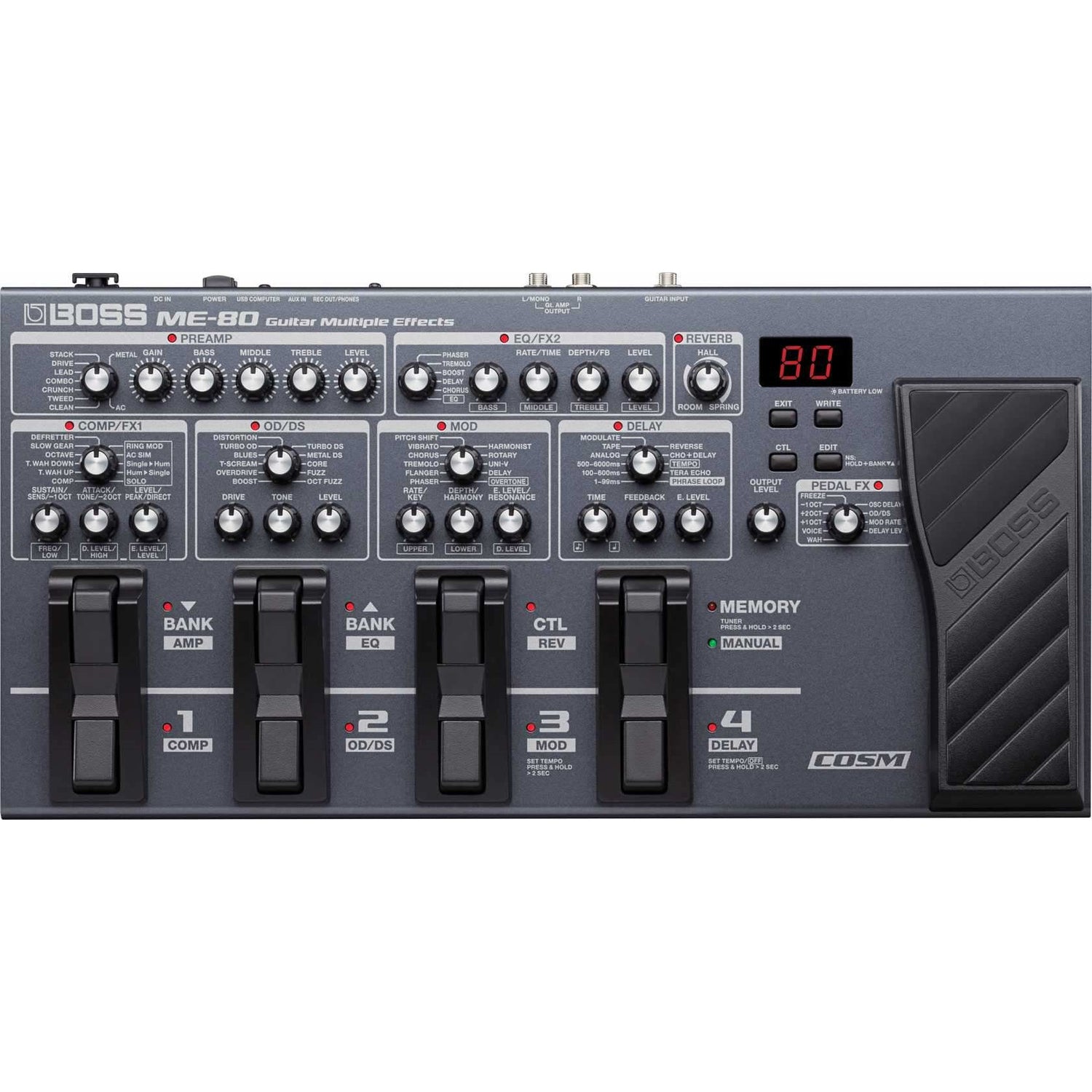 Front of Boss ME-80 Guitar Multiple Effects Processor