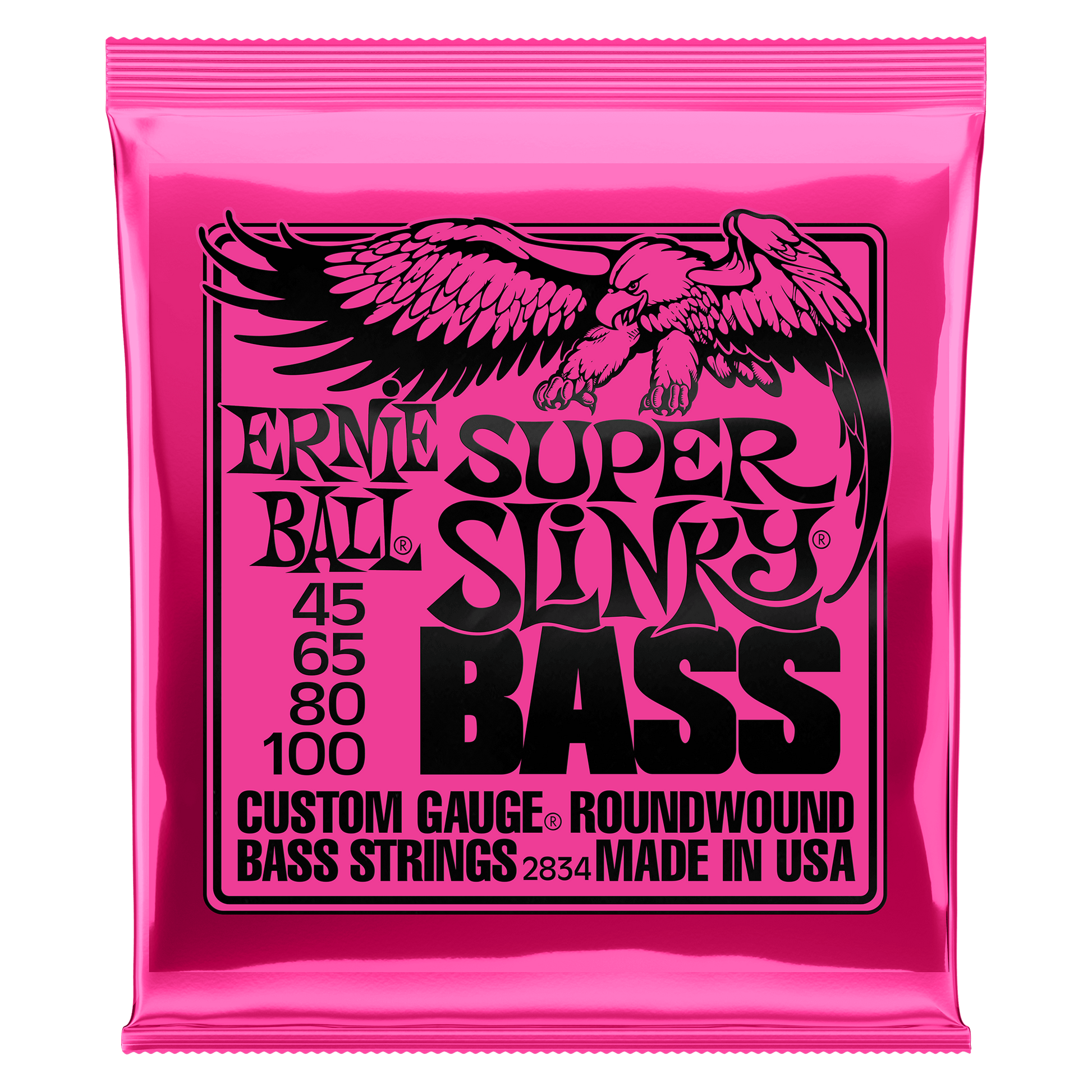 Front of Ernie Ball 2834 Super Slinky, Nickel Wound Electric Bass Strings