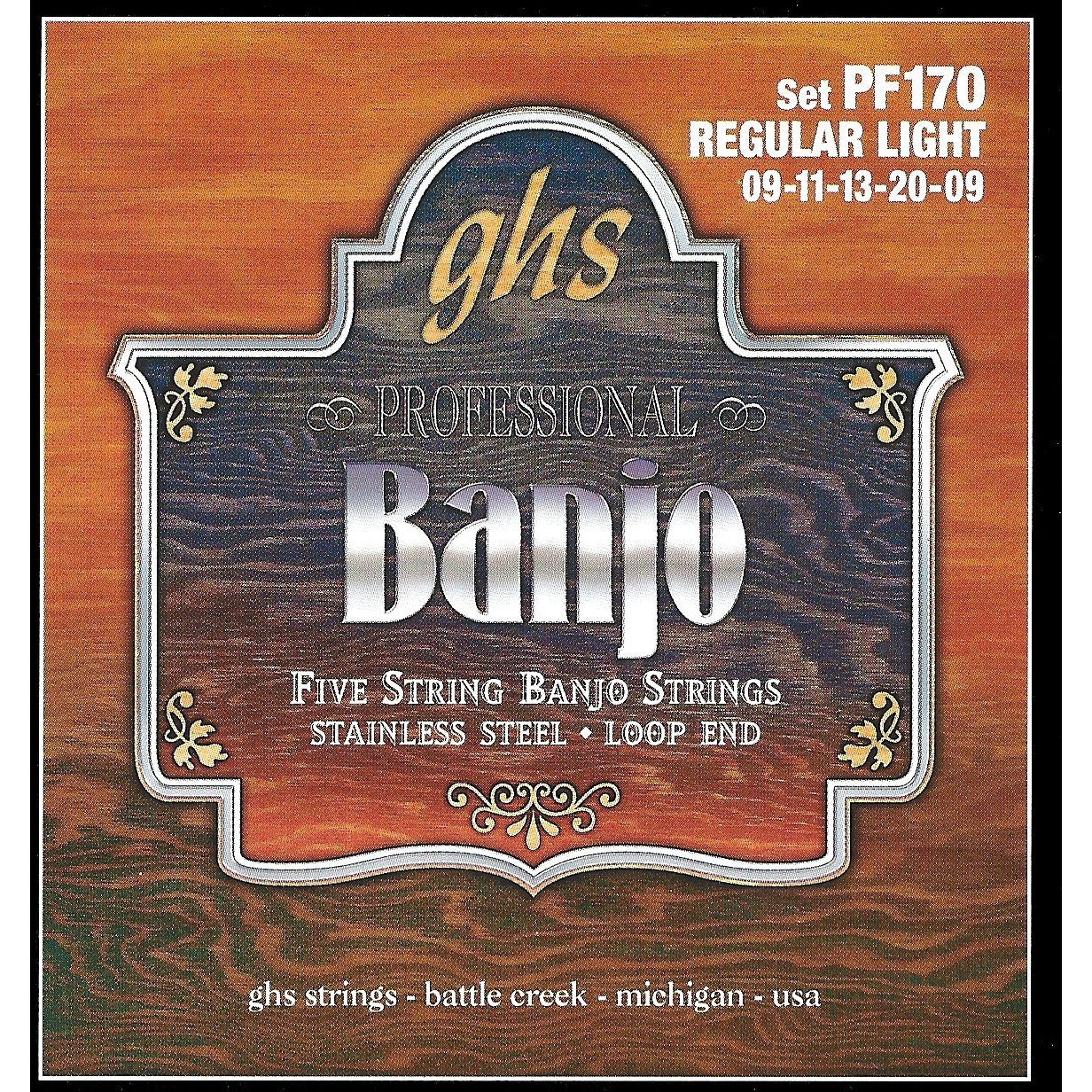 Front of GHS PF170 Stainless Steel Loop End Regular Light Gauge 5-String Banjo Strings