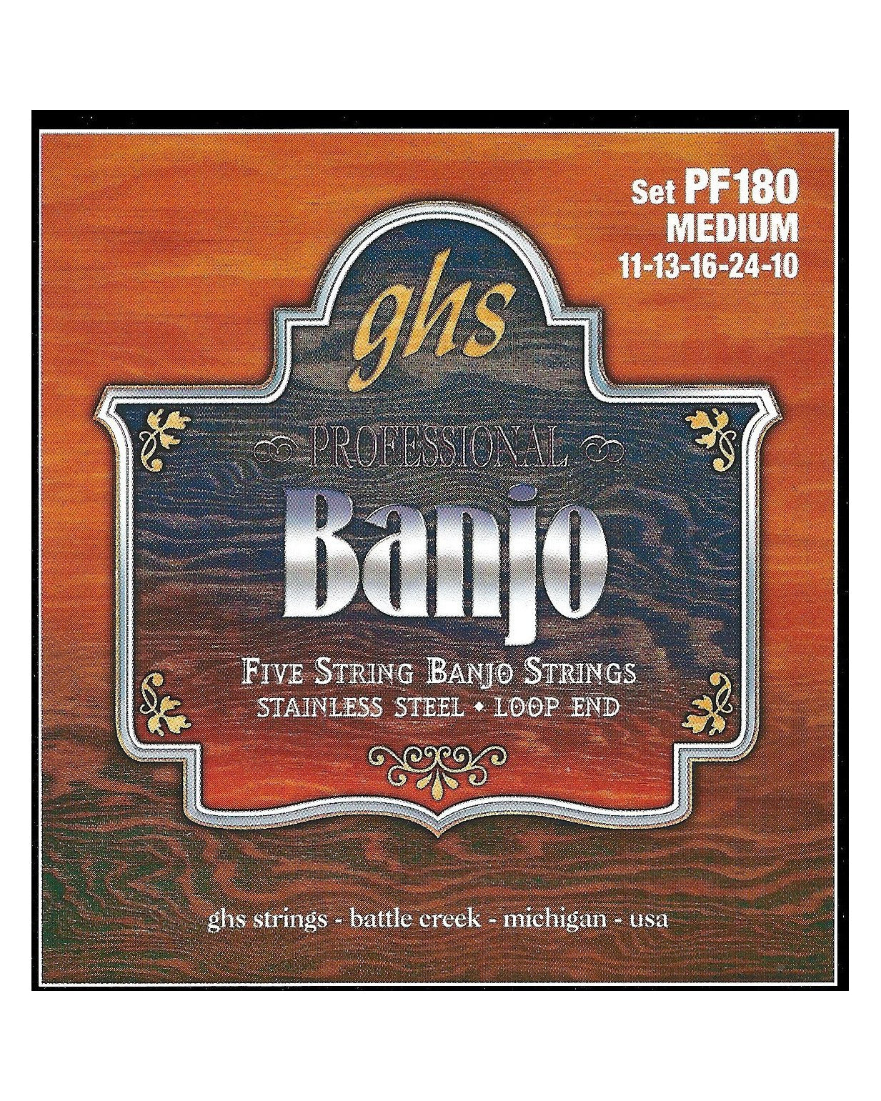 Front of GHS PF180 Stainless Steel Loop End Medium Gauge 5-String Banjo Strings