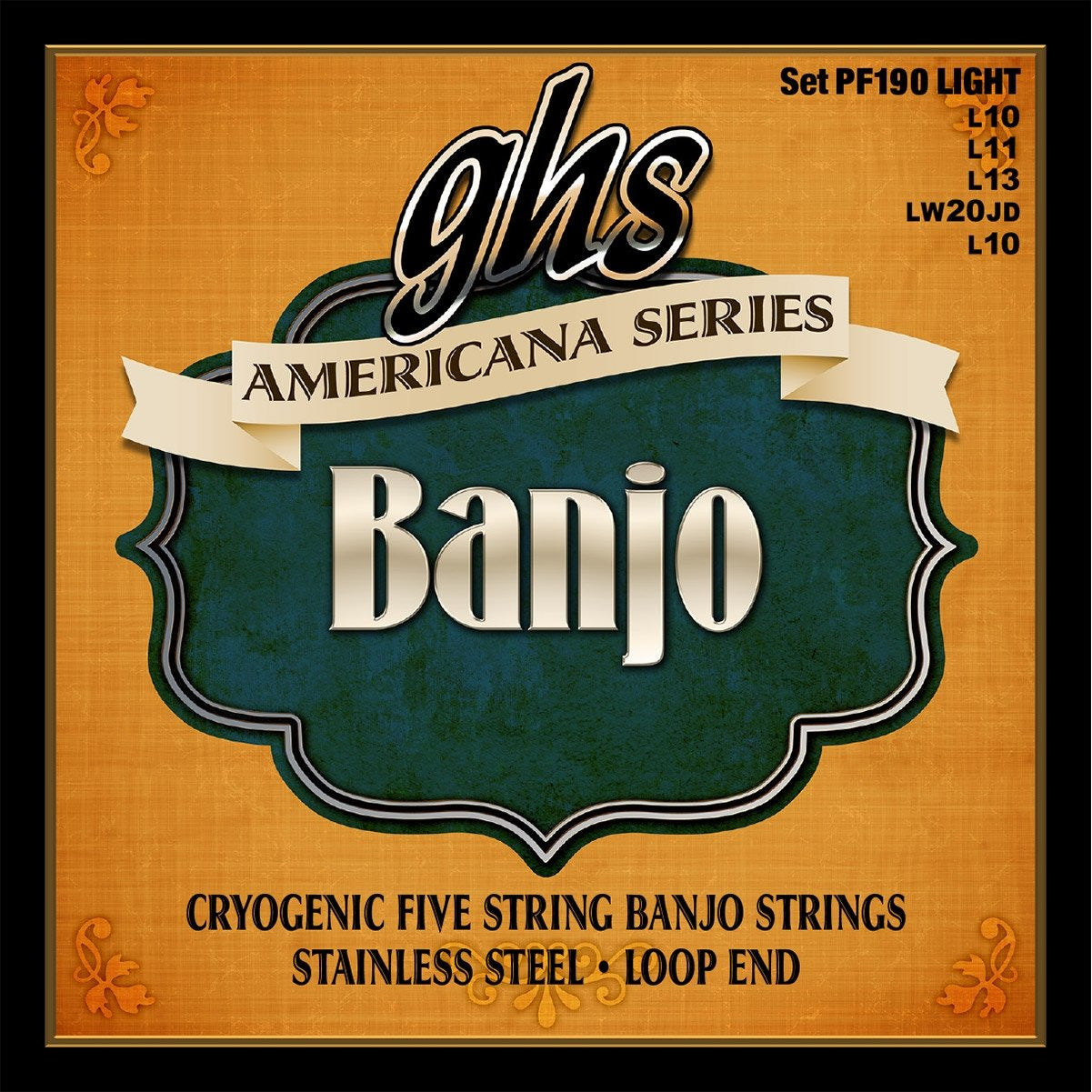 Front of GHS PF190 Americana Cryogenic Stainless Steel Light Gauge 5-String Banjo Strings