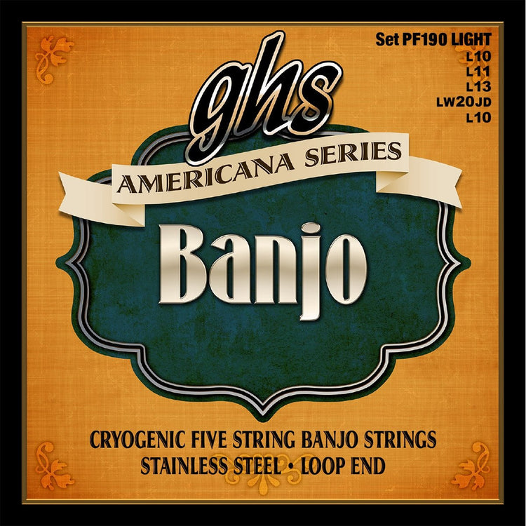 Front of GHS PF190 Americana Cryogenic Stainless Steel Light Gauge 5-String Banjo Strings