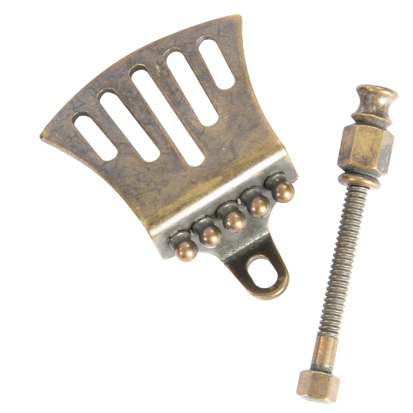 Front of Pisgah Hawktail Banjo Tailpiece, Antiqued Brass Separate Pieces 