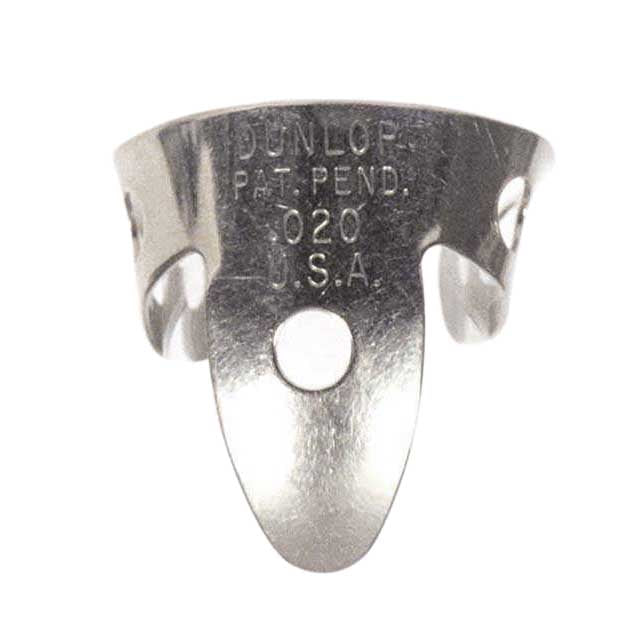 Front of Dunlop Nickel Silver .020" Fingerpick (Adult Size)