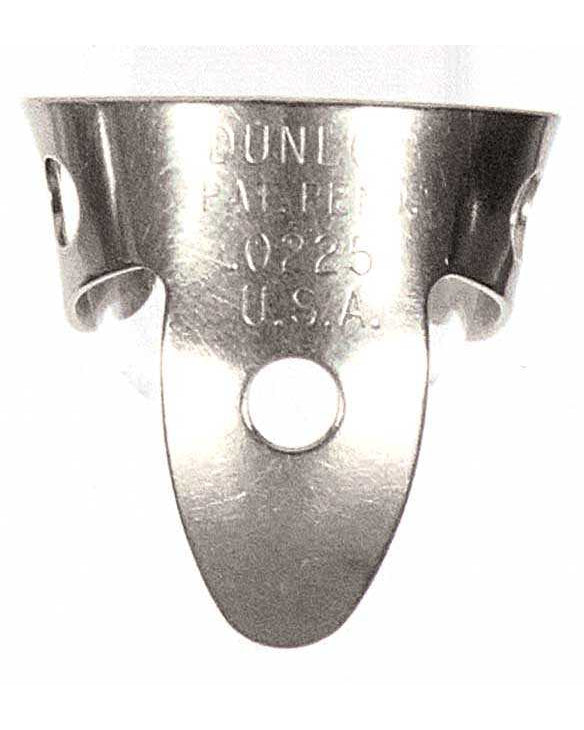 Front of Dunlop Nickel Silver .0225" Fingerpick (Adult Size)