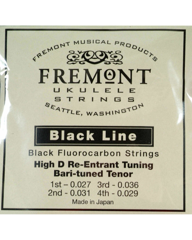 Front of Fremont Blackline Fluorocarbon High D (D-G-B-E) Tenor Ukulele Set (Re-Entrant or Bari-Tuned Tenor)