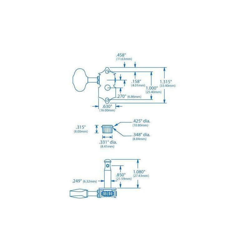 Diagram of Waverly Nickel Tuning Gears, Set/6, Butterbean Buttons
