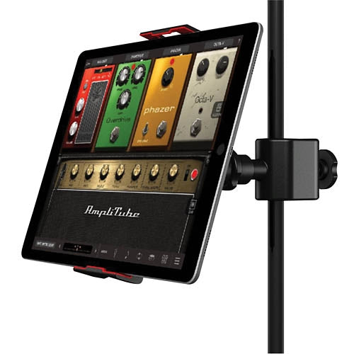 Front of iKlip 3 - Universal Mic Stand Support for Tablets with tablet attached